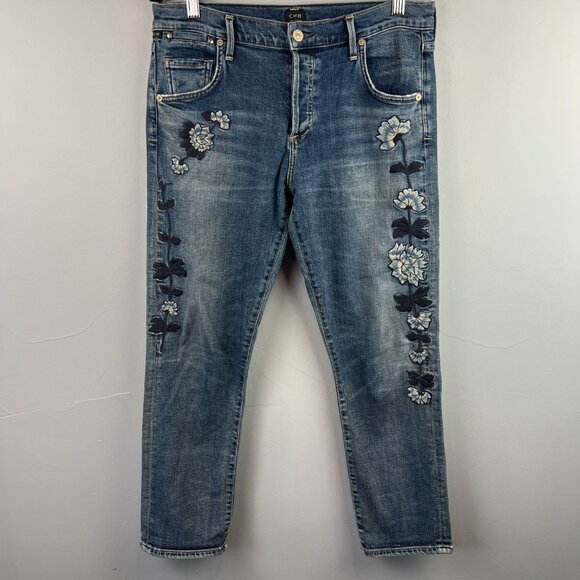 Citizens of Humanity Emerson Slim Boyfriend Embroidered Denim Jeans Size 26 Boho - Picture 2 of 12